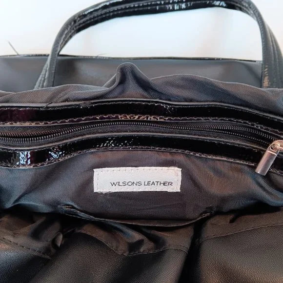 Wilson's Leather Black Cinched Top Shoulder Bag Purse With Silver Buckle - Picture 3 of 5